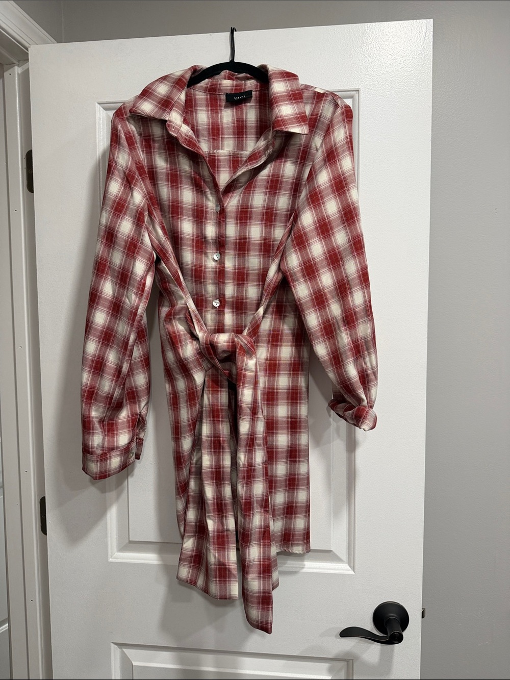 VICI Plaid Red Button-Front Tie-Waist dress